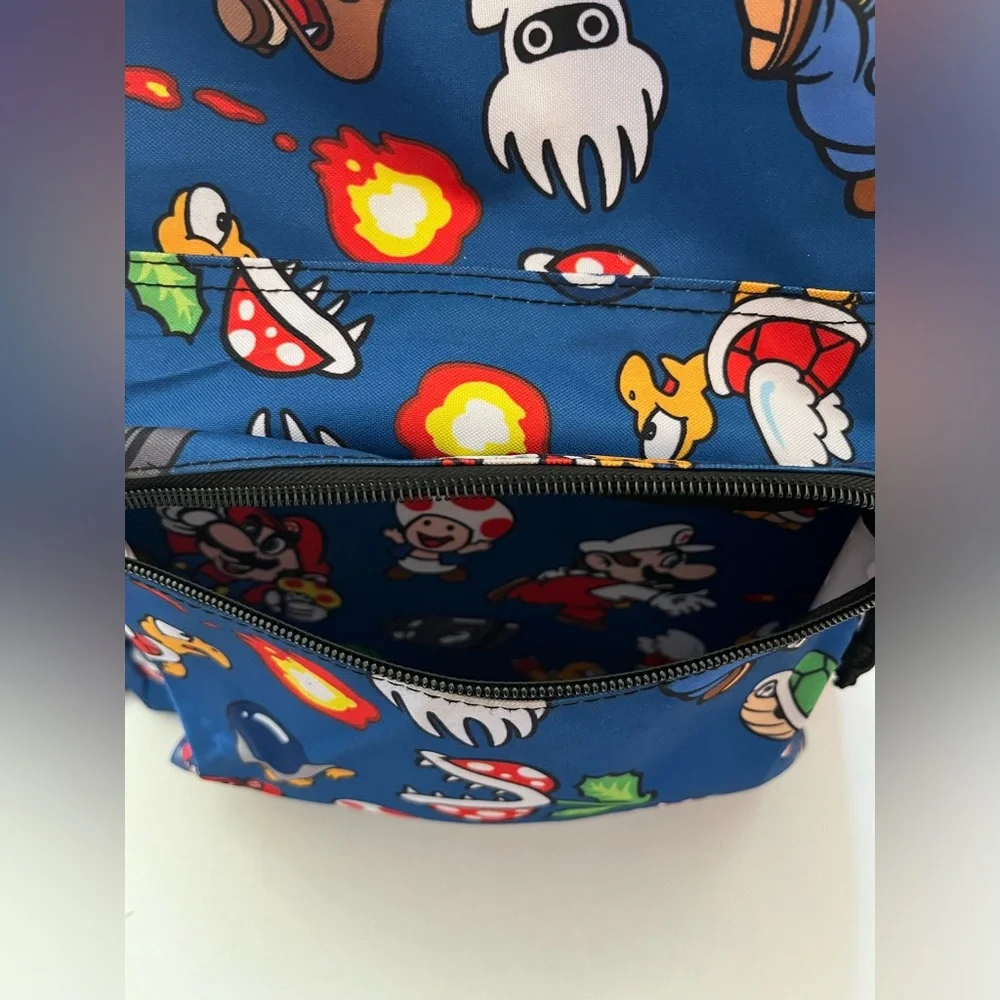Kids Super Mario Brothers backpack/bag Blue with characters adjustable straps